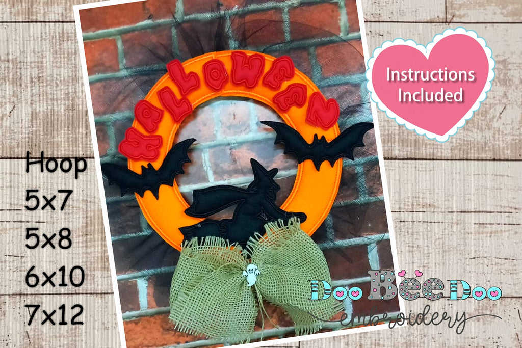 Witch and Bats Wreath - ITH Project - Machine Embroidery Design