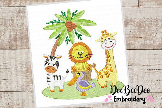 Safari animals - Fill Stitch - 6 Sizes -  Machine Embroidery Design