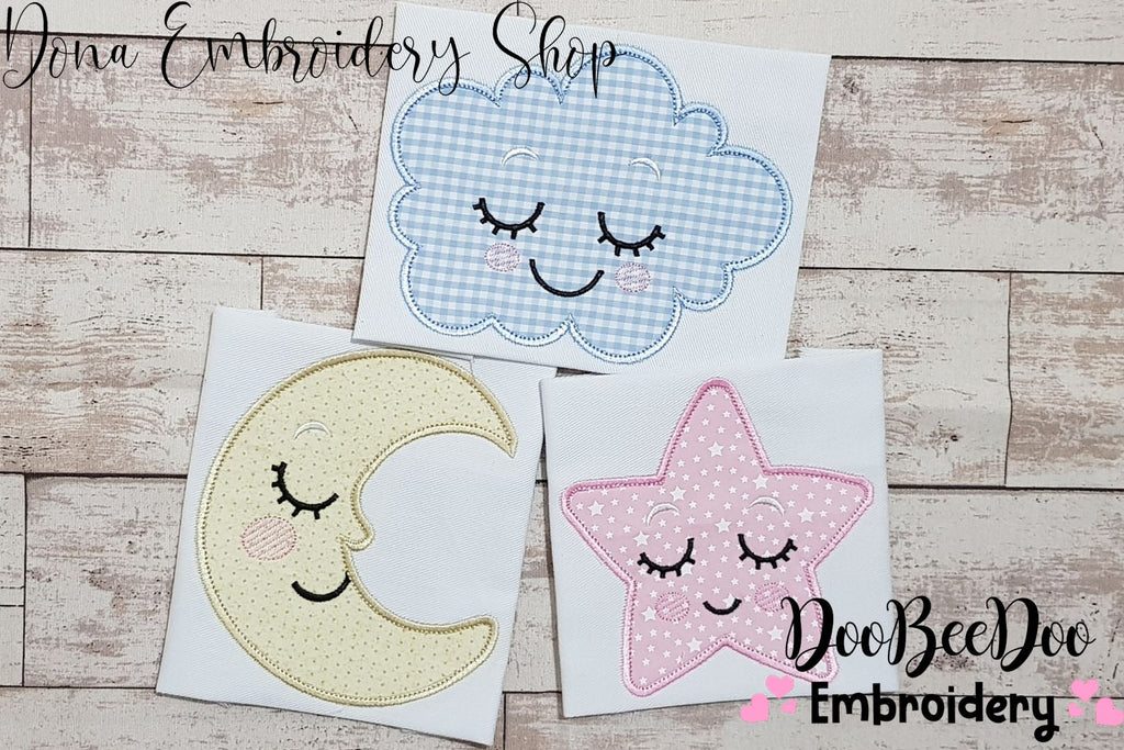 Cloud, Moon and Star - Applique - Set of 3 designs