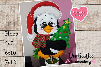 Christmas Penguin Vase Ornament - ITH Project - Machine Embroidery Design