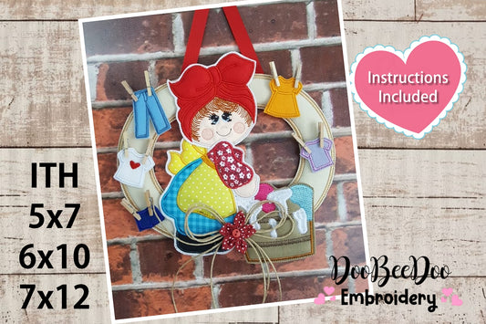 Laundry Girl Wreath - ITH Project - Machine Embroidery Design