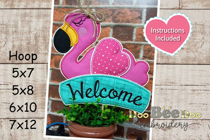 Flamingo Welcome Ornament - ITH Project - Machine Embroidery Design
