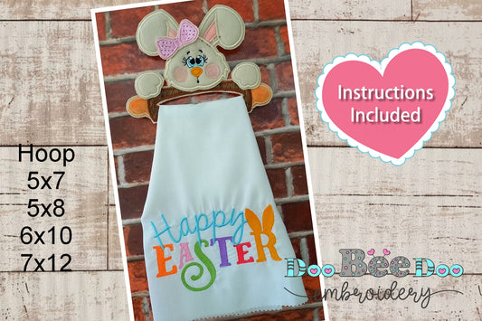 Cute Bunny Dishcloth Holder - ITH Project - Machine Embroidery Design