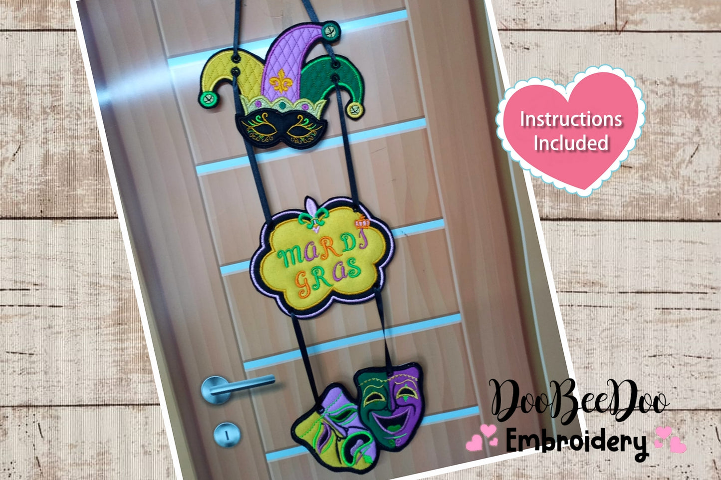 Mardi Gras Door Ornament - ITH Project - Machine Embroidery Design
