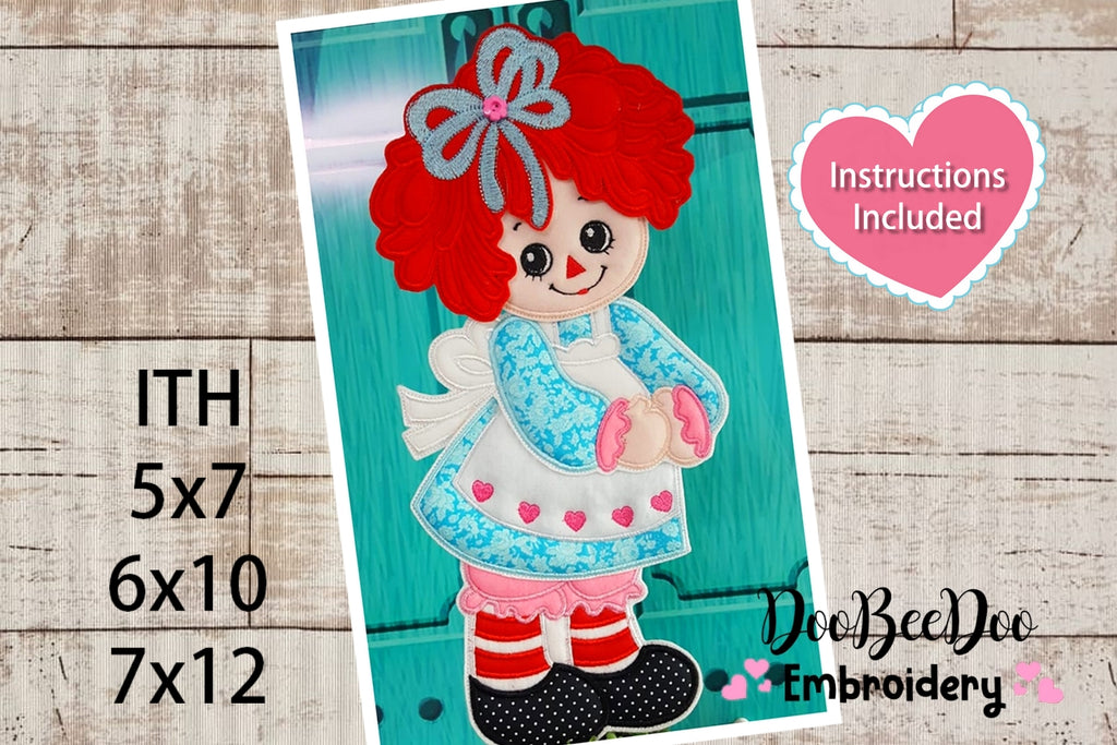 Girl Rag Doll Ornament - ITH Project - Machine Embroidery Design