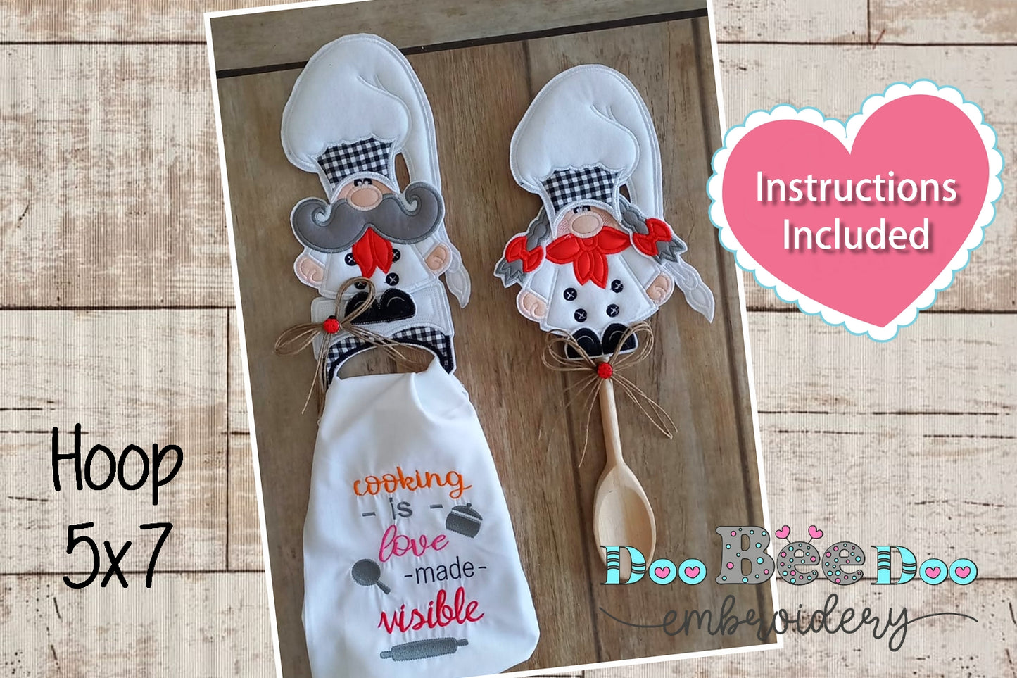 Couple Gnome Chef for Kitchen - ITH Project - Machine Embroidery Design