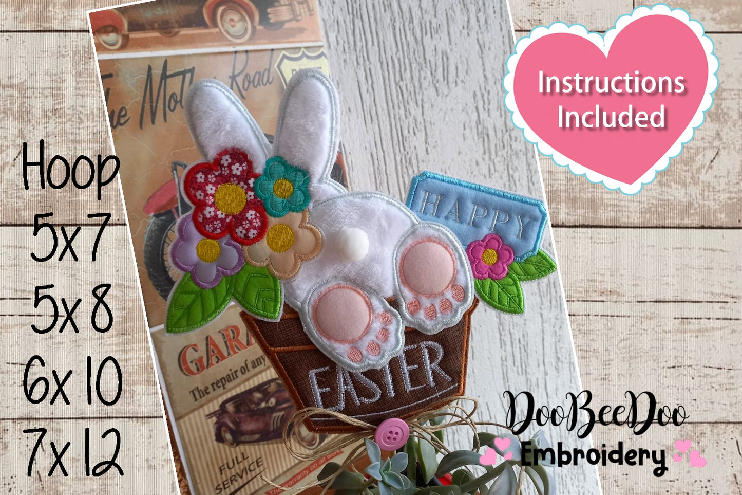 Happy Easter Bunny in the Vase - ITH Project - Machine Embroidery Design