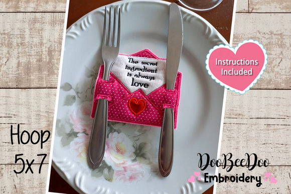 Valentine's Cutlery Holder (ITH) - Applique -  Machine Embroidery Design