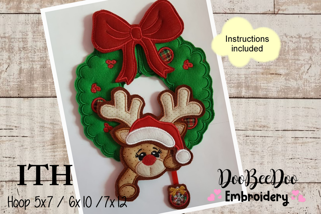 Reindeer Wreath Christmas - ITH Project - Machine Embroidery Design