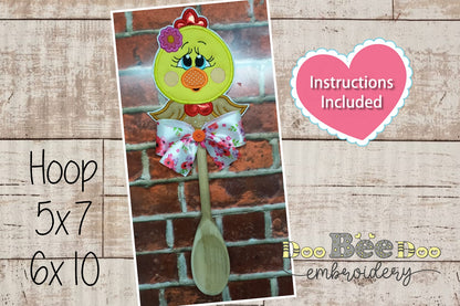 Wood Spoon Chick Apply - ITH Project - Machine Embroidery Design