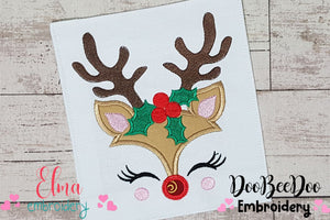 Cute Christmas Rudolph Reindeer - Applique Embroidery