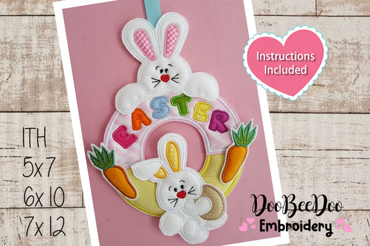 Easter Bunnies Wreath - ITH Project - Machine Embroidery Design