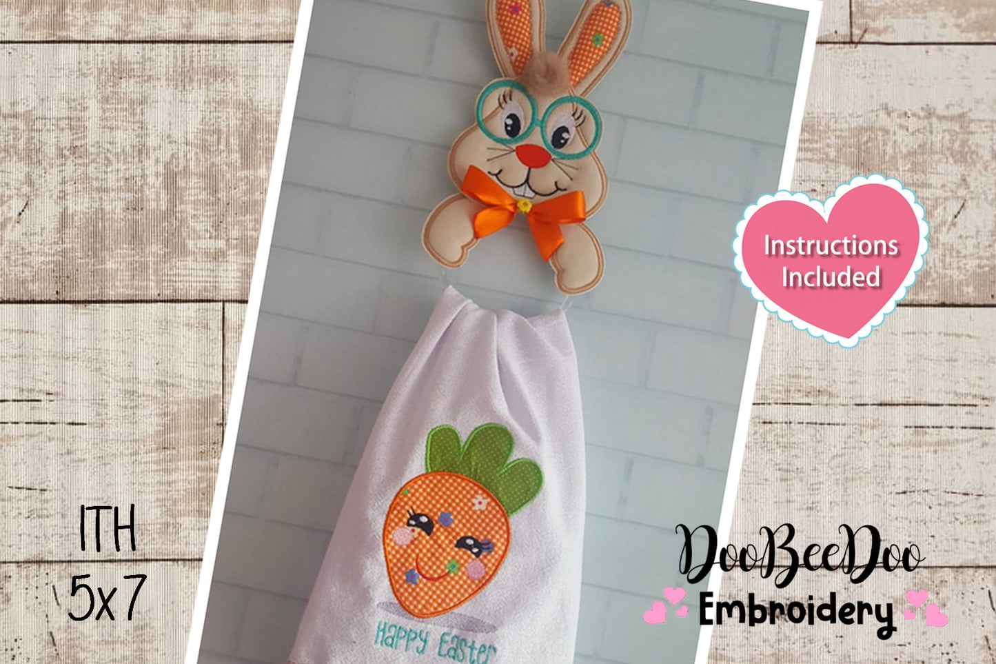 Easter Bunny Dish Cloth Hanger - ITH Project - Machine Embroidery Design