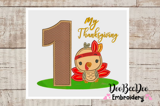 My First  Thanksgiving  Boy - Turkey with Bow - Machine Embroidery Design