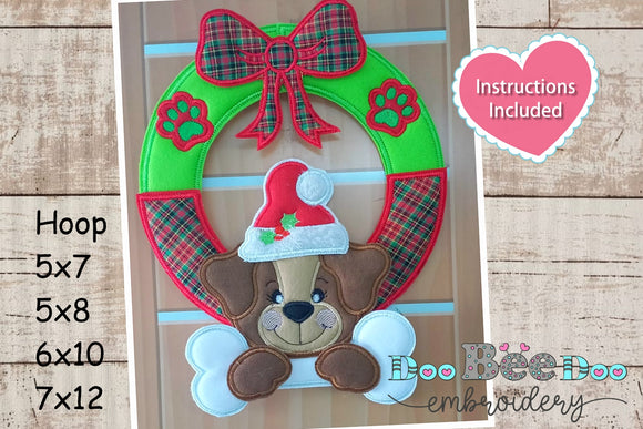 Pet Puppy Christmas Wreath - ITH Project - Machine Embroidery Design
