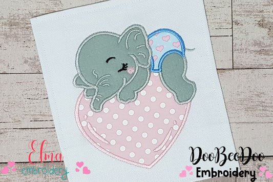 Baby Elephant Boy Sleeping - Applique - Machine Embroidery Design