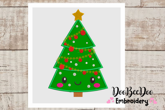 Christmas Tree -  5 Sizes - Applique - Machine Embroidery Design