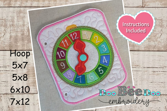 Book Clock Sensory Game - ITH Project - Machine Embroidery Design