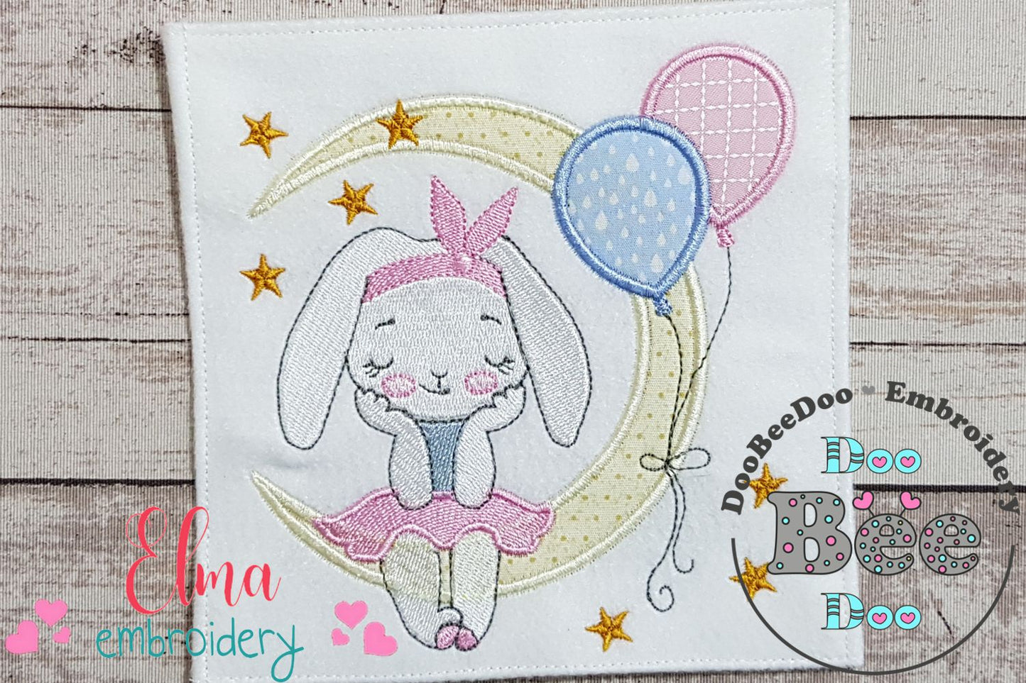Cute Bunny Girl on the Moon - Applique