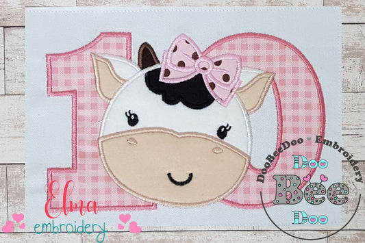 Cow Girl Number Ten 10 Tenth Birthday - Applique