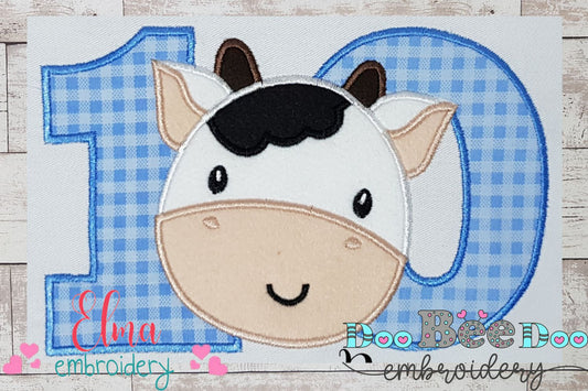 Cow Boy Number Ten 10 Tenth Birthday - Applique