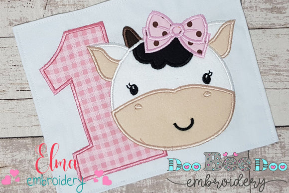 Cow Girl Number 1 One 1st Birthday - Applique