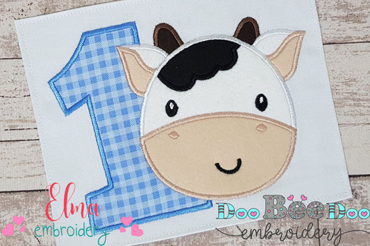 Cow Boy Number 1 One 1st Birthday - Applique