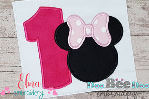 Mouse Ears Girl Number 1 One 1st Birthday - Applique