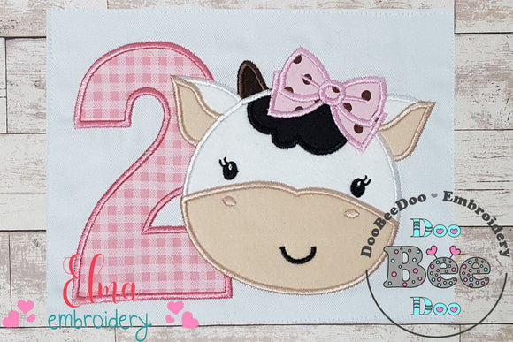 Cow Girl Number 2 Two 2nd Birthday - Applique