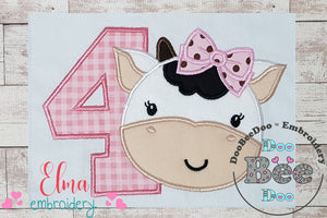 Cow Girl Number 4 Four 4th birthday - Applique