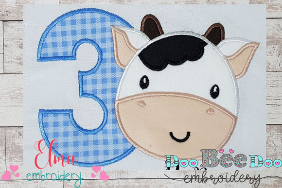 Cow Boy Number 3 Three 3rd Birthday - Applique