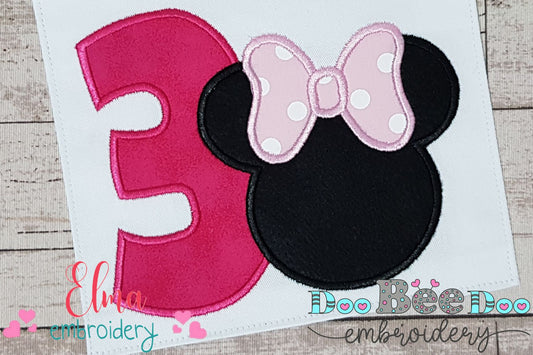 Mouse Ears Girl Number 3 Three 3rd Third Birthday Number 3 - Applique