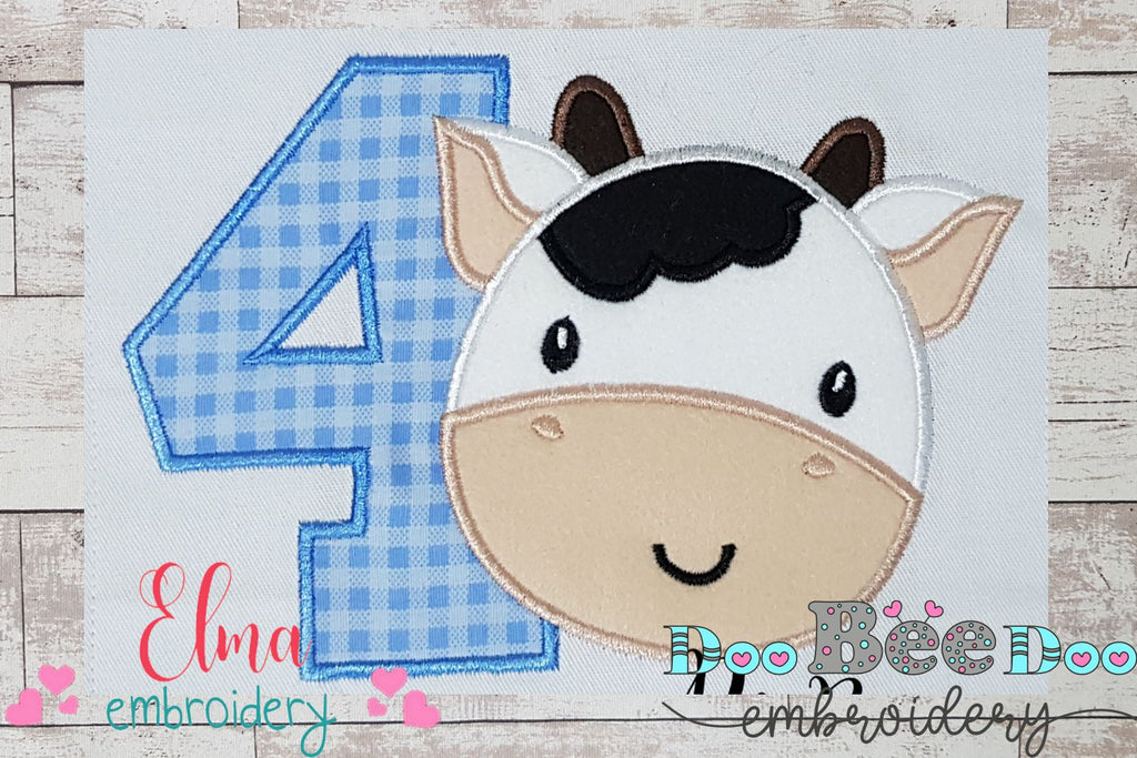 Cow Boy Number 4 Four 4th birthday - Applique