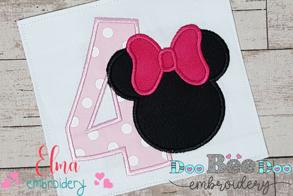 Mouse Ears Girl Number 4 Four 4th Fourth Birthday Number 4 - Applique