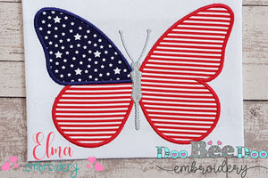 Patriotic Butterfly 4th of July Independence Day - Applique - 4x4 5x4 5x7 5x8 6x10 7x12