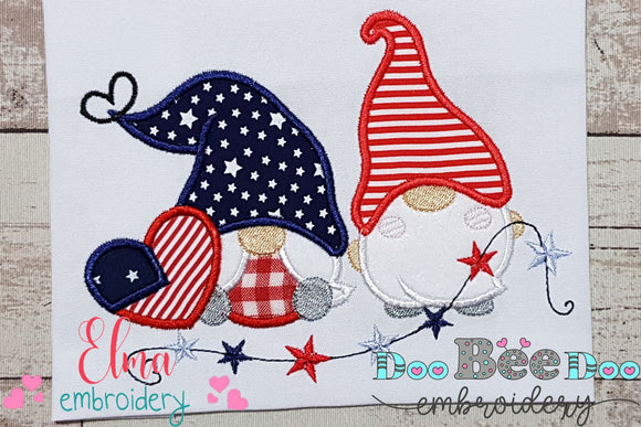 Two Patriotic Gnomes - Applique Embroidery