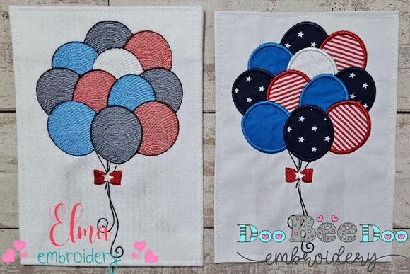 4th of July Patriotic USA Balloons - Rippled & Applique - Set of 2 designs