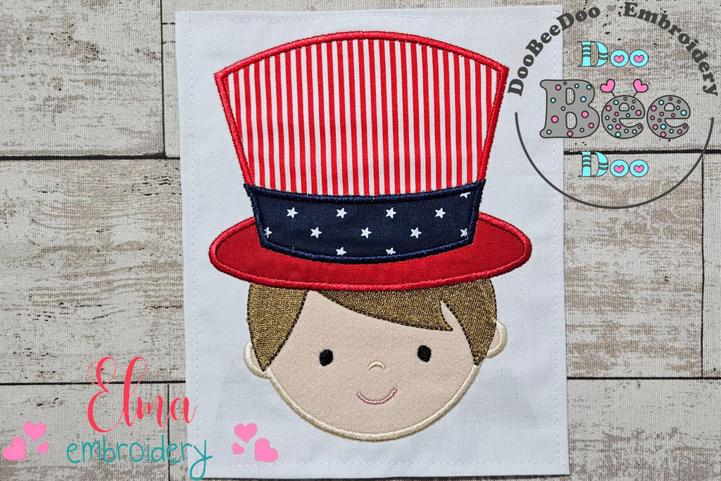 USA Patriotic American Boy Face - Applique