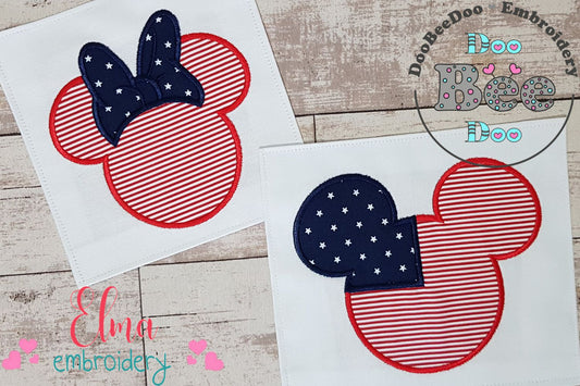 4th of July Mouse Ears Boy and Girl - Applique - Set of 2 designs