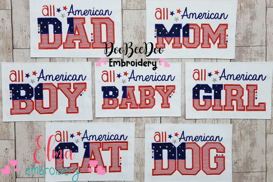 All American Family - Set of 7 designs - Applique