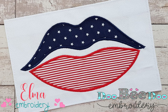 4th of July Lips American Kiss - Applique - Machine Embroidery Design