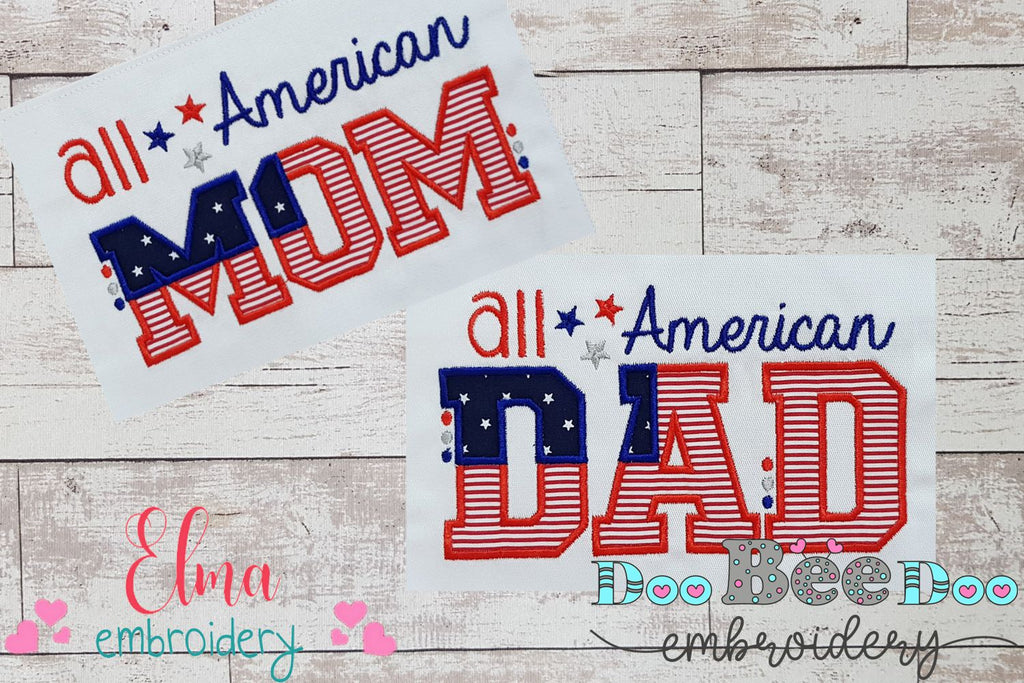 All American Mom and Dad - Set of 2 designs - Applique