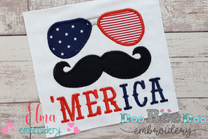 'AMerica Sunglasses and Mustache 4th of July - Applique-Machine Embroidery Design