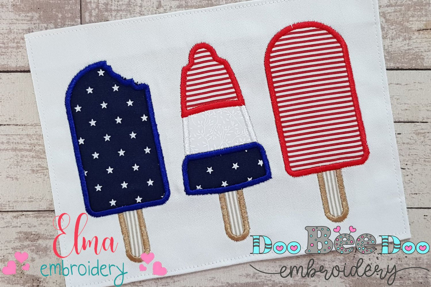 Summer 4th of July Popsicles - Applique Embroidery