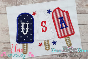Summer 4th of July Popsicles - Applique Embroidery