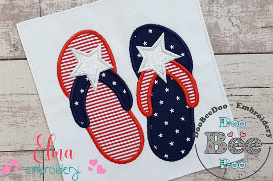 Summer 4th of July Flip Flops - Applique - Machine Embroidery Design