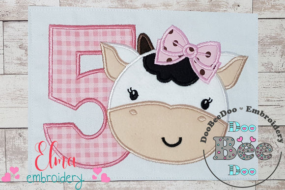 Cow Girl Number 5 Five 5th Birthday - Applique