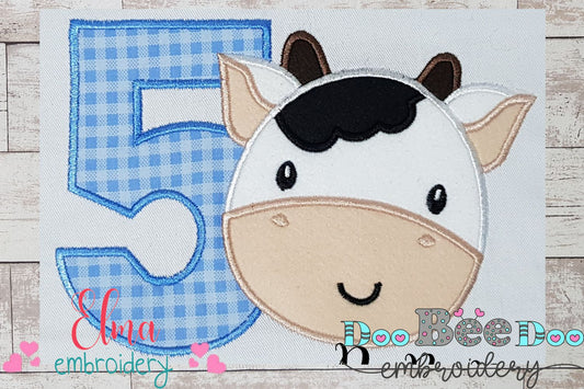 Cow Boy Number 5 Five 5th Birthday - Applique