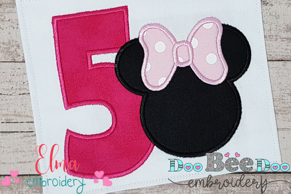 Mouse Ears Girl Number 5 Five 5th Fifth Birthday Number 5 - Applique