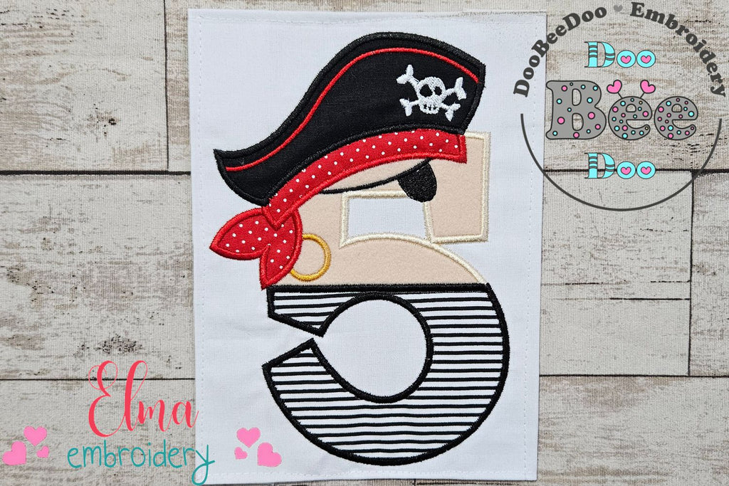 Pirate Birthday Number Five 5th Birthday - Applique